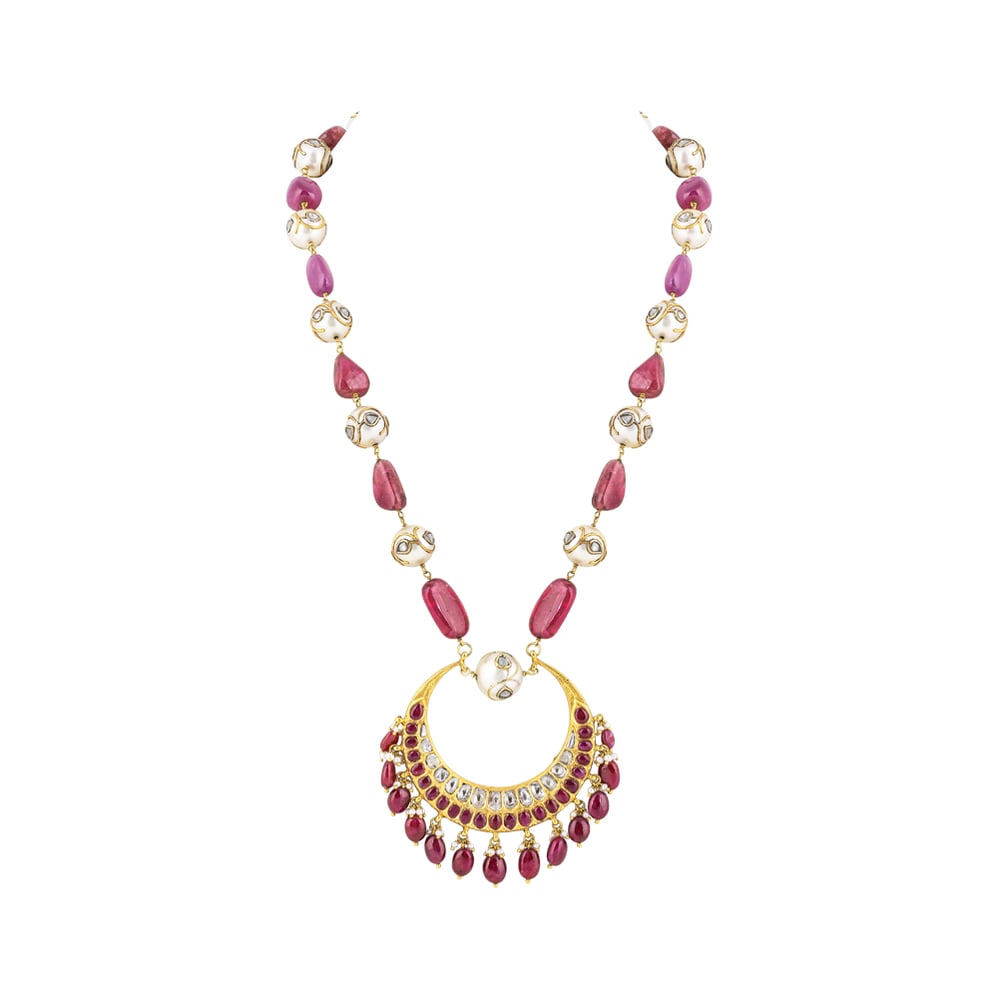 Necklace with Chandbali Polki Pendant & Jadau Southsea Beads